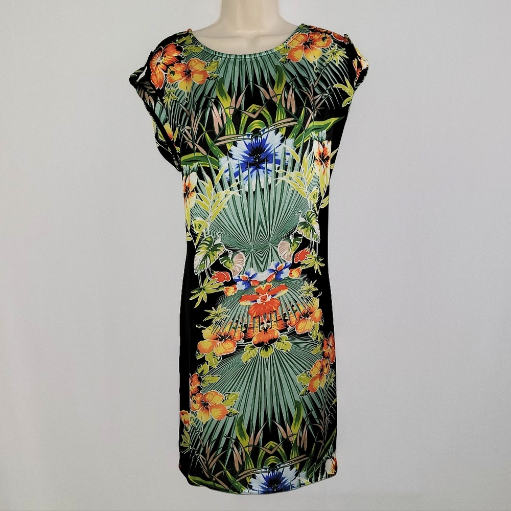 MSK Tropical Dress Multicolor Shift Cap Sleeve Size 12